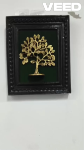 Brass Tree Wall Hanging Frame with Teak Wood Border | Elegant Home & Pooja Room Decor | Traditional Decorative Wall Art (Size - 11*9 inches | 1 Pc)