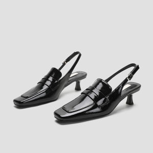 French Style Square Head Sandals Womens New 2025 Cat Heel Backless High-End Sensation Black High Heel Single Shoes Trendy