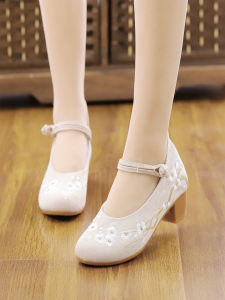 Spring Autumn Womens Cheongsam Embroidered Slope Heel National Style Soft Bottom Slip-On Flower Shoe Beijing Traditional Cloth Shoe