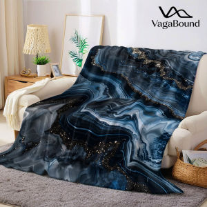 BILIBILI | Navy Gold Kintsugi Agate Flannel Blanket Warm Soft Halloween Christmas Decorative Couch Warm Cozy All-Season Gift