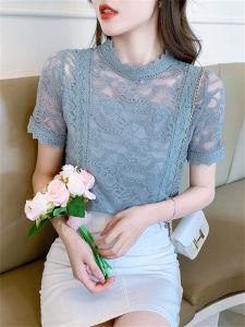 Lace Voile See-through Summer Blouse Short Sleeve T-shirt