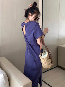 Plus Size below the Knee Long T-shirt Skirt Womens Summer Short Sleeve Loose Casual Bean Bag Stylish Sneaky Design Backless Dress