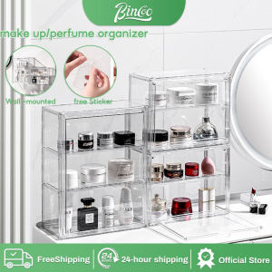 Bincoo Perfume Organizer PET Wall Mounted Transparent Make Up Storage Box Display Case Double Layer Doll Perfume Lipstick Cosmetic Storage Rack