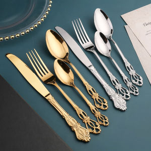 24 piece set of retro relief imperial family knife fork spoon gift box tableware knife fork spoon 4-piece set of retro relief imperial family knife fork spoon gift box household tableware restaurant tableware catering supplies