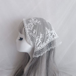 Retro Lace Square Scarf Hat Girl Photography Prop Floral Embellished Headwear Sweet Cute Style Spring Autumn Winter Seasonal Wear