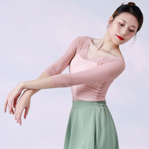 Elegant Womens Classical Dance Costume Top Summer Floaty Mesh Practice Suit Tang Dynasty Style Performance Clothing Spin Palace