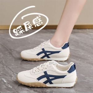 Womens Leather Deqin Shoes Spring Summer Autumn Fashion Casual Cross Buckle round Toe Soft Bottom Lightweight All Match