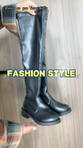 Falimottype Size 35-42 Womens Black Casual Over Knee High Boots Fashionable Flat Bottomed Soft Leather Long Boots