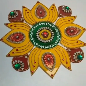 Reusable Acrylic Rangoli Set 9-Piece Set | Handmade Kundan & Stone Rangoli for Deepavali Pooja & Festive Floor Decor | Approx 8 Inch