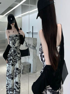 เรียบหรู สูง เอว ขากว้าง ชุดจัมป์สูท ผู้หญิง ฤดูร้อน ลำลอง สไตล์สปอร์ต ความยาวปานกลางพิมพ์ ผ้าไหม ผ้าชีฟอง สูทวันพีซ