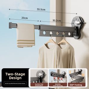 MEIZHUFU | Indoor Invisible Hanging Clothes Rack with Suction Cup Folding Clothesline