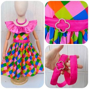 เดรสย้อนยุคเด็กหญิง ชุดแหยมยโสธรเด็กหญิง แถมฟรีเข็มขัดเข้าชุด