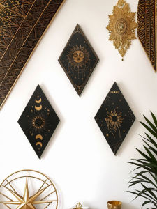 Wooden Witchy Wall Pediments Gothic Moon Stars Sun Phases Snake Wall Decor Wall Hanging for Home Bedroom Farmhouse Crafts Decor