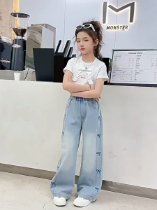 Jeans Pants for Kids GIrl 7-15yrs Ootd For Kids Girl Washed Soft Denim Comfortable Cotton Aesthetics Fashion Casual
