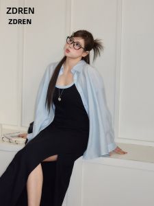 ZHANGDAREN | Bộ Đồ Nữ Dày Phù Hợp Cho Người Béo Size Lớn Áo Blouse Quyến Rũ Đầm Elegent Cổ Tim