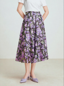 Koradior | 100% Silk A-Line Skirt French Style Floral Print