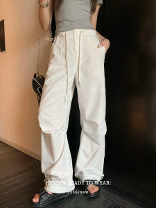 กางเกงขายาวทรงตรงสีขาวสำหรับผู้หญิง Black Bean Humming West Coast Walk Pants ทรงหลวม ทรงลำลอง ทรงทำงาน สไตล์ฤดูใบไม้ผลิ 2025