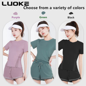 Luoke sport wear women Yoga suit womens spring and summer nude mesh breathable quick-drying clothes running fitness short-sleeved T-shirt sportswear yoga top