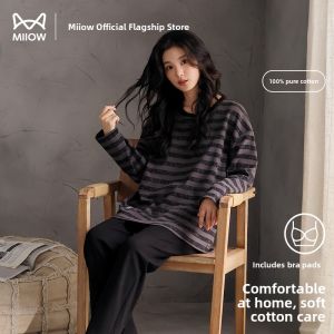 miiow | Pure Cotton Sleepwear Womens Spring-Autumn 2025 New Edition with Built-in Padded Bra Casual Long Sleeve