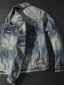 Áo Khoác Denim Nam Mùa Xuân Thu Ống Dài Có Khóa Kéo Thường Ngày Có Nhiều Túi Thêu Phong Cách Xe Máy Áo Khoác Ngoài
