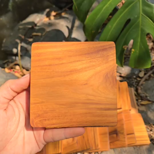 ที่รองแก้ว จานรองแก้ว แบบเรียบ เหลี่ยม 10ซม. แบบเปล่า ที่รองแก้วไม้สักแท้  ไม้สักแท้ 100% ที่วางแก้ว จานวางแก้ว