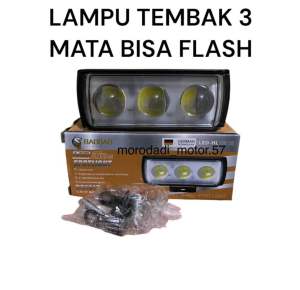 LAMPU TEMBAK SOROT LED 3 MATA SENJA MERAH BIRU FLASH  HI LOW PUTIH KUNING 30 WATT DC 12-24 VOLT MOTOR DAN MOBIL