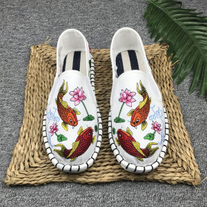 New in Spring and Autumn Embroider Ethnic Style Net Red Shoes for Han Chinese Clothing Mens and Womens Same Style Embroidered Social Old Beijing Cloth Shoes Men