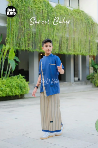 Baju Koko Anak Sarcel Bahir Katun Madinah Lengan Pendek + Sarung Setelan Muslim Anak Usia 2-13 Tahun