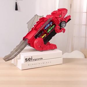 Tyrannosaurus Truck Toys Dinosaur Swallowing Track Deformation Storage Car with Alloy Racing Car Foldable Transport Car Toy Gift