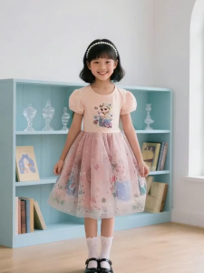 LJMOFA Kids Princess Dress Fit for Girl 3-10 Yrs Soft Cotton Cute Princess Dress for Kids Girl