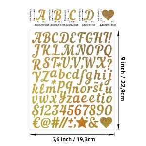 Bộ 2 Tờ Nhãn Dán Chữ Viết Tay 1 Inch - Cát Vàng Cát Bạc Bóng Dày Không Thấm Nước Tự Làm Thiệp Chúc Mừng Nhãn Dán Chữ Số Và Chữ Cái