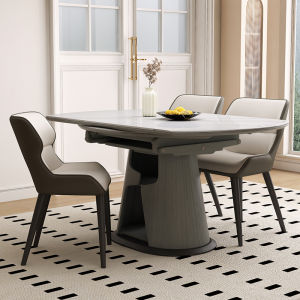 Modern Minimalist Luxury Rock Board Dining Table Extendable round Shape Real Wood Home Use Small Apartment Chair Included