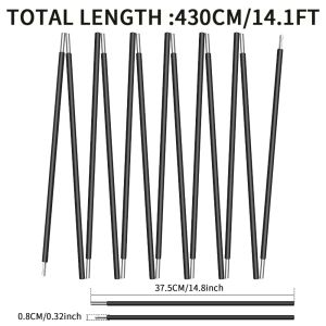 8MM Portable Aluminum Alloy Tent Pole 3.6/4.3M Foldable Thickenned Shade Sail Rods for Outdoor Camping Canopy Shelter Accessorie