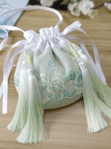 Original Small Green Embroidered Hanfu Crossbody Bag Soft Handle Polyester Material Washable Casual Style Dumpling Shape