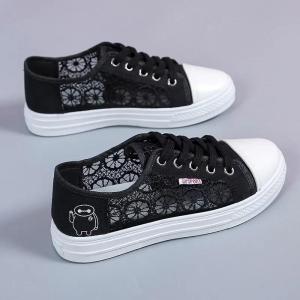 ผู้หญิง ตาข่าย รองเท้าผ้าใบ ฤดูร้อน ลำลอง รองเท้า สไตล์เกาหลี ผูกเชือก รองเท้าผ้าใบส้นแบนรอบนิ้วเท้าแฟชั่นรองเท้ากีฬา