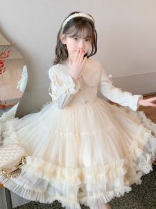 Girl Dress Autumn and Winter Little Girl Fashionable Stylish Fancy Princess Dress Kids Long Sleeves Mesh Bubble Skirt