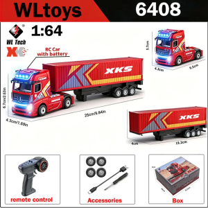WLtoys | New Wltoys 6408 1:64 RC Car 4WD Mini Alloy Container Truck Drift Racing 2.4G Remote Control Tractor with Trailer Toys For Kids