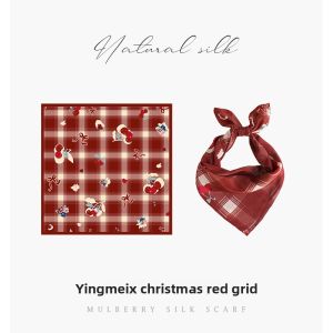 YINGMEI | Warm Red Retro Silk Scarf 100% Mulberry Silk