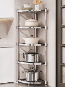Multifunctional 304 Stainless Steel Kitchen Corner Shelf Floor-standing Triangle Bathroom Wall Corner Storage Rack Luxury Style