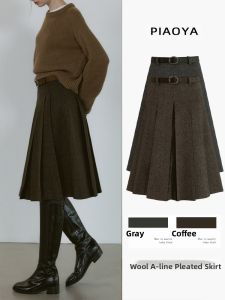 PIAOYA | High Waist Slimming A-line Wool Pleated Skirt