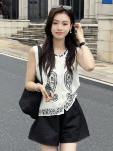 YUEZHONGWEI | เสื้อกั๊กไหมน้ำแข็งสไตล์จีนย้อนยุคแบบใหม่ แขนกุด ทรงหลวม สำหรับผู้หญิงในฤดูร้อน เสื้อคลุมกันหนาวแบบสวมหัว