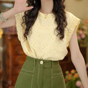 Shalldoer | Retro Hong Kong Style Womens Set Summer Embroidered Tassel Hollow Short Sleeve High Waist Shorts Two-Piece Suit Casual Wear