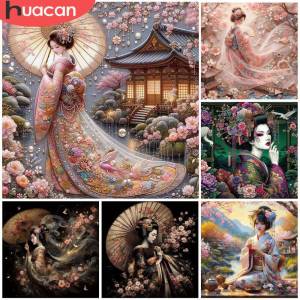 HUACAN Diamond Embroidery Sale Japanese Women Potrait Mosaic Handmade Cherry Blossom Flower Diamond Painting 5d Portrait