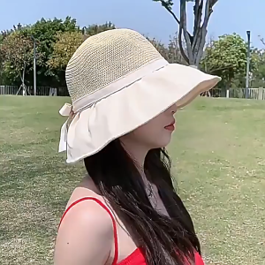 Women Bucket Hat Summer UV Protection Big Wide Brim Beach Sun Hats Outdoor Travel Bows Panama Caps