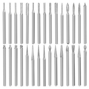XCAN 30pcs Mini Diamond Burs 3mm Shank Drill Bits Grinding Burr for Dremel Rotary Tools Wood Stone Engraving