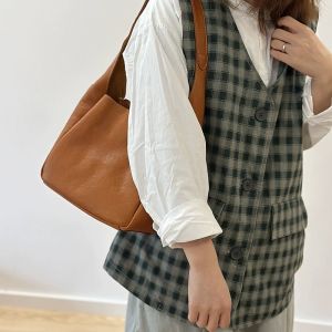 BeeGreen Women Genuine Leather Small Shoulder Bag High Quality Elegant Underarm Bag Minimalist Commuter Bag Casual Soft Handbag