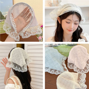 Ins Lace Triangle Headscarf for Girls French Style Netting Fabric Flower Headband