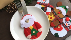 【Festive】Christmas Cutlery Bag Non-Woven Fork Spoon Cover Tableware Decor Pouch New Year Xmas Banquet Ornament Party Decor
