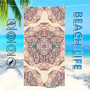 Microfiber Beach Towel Starfish Seahorse Design Thin Absorbent Extra Large Towel for Beach Swimming Camping Yoga Bath Sports