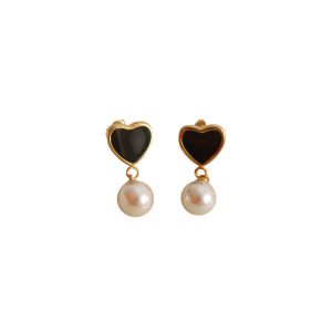 Black Heart Pearl Dangle Earrings: A Waterproof Hypoallergenic Gift for Women